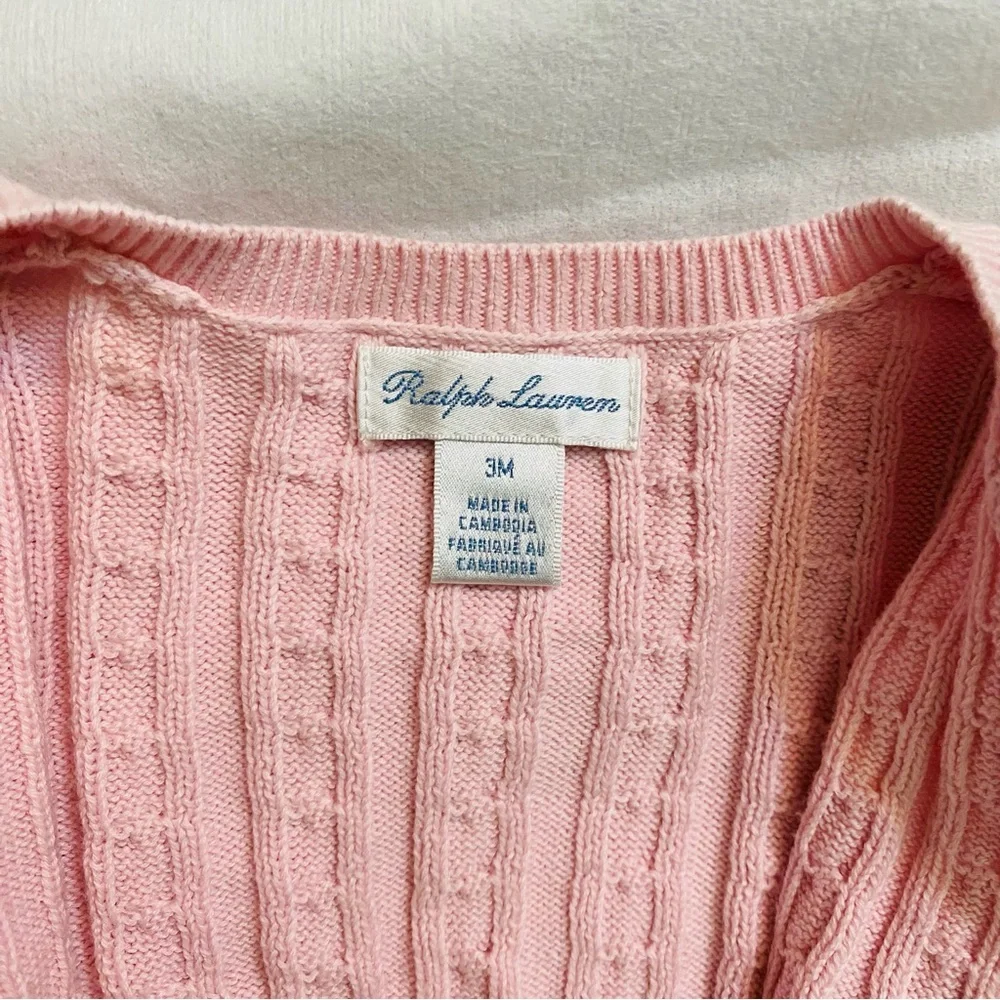 Ralph Lauren Baby Girls Cable Cardigan Sweater French Pink 3mo GUC